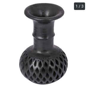 Novica Oaxacan Black Clay Florence Flask Shaped Vase